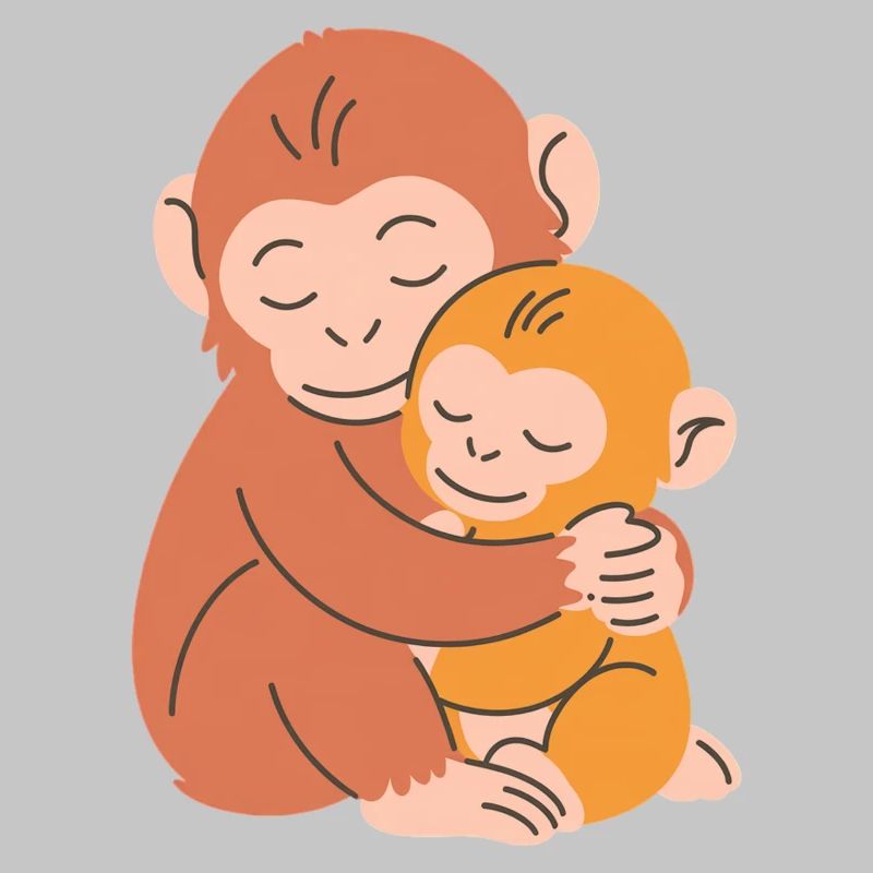 Étreinte entre la mère singe et le bébé