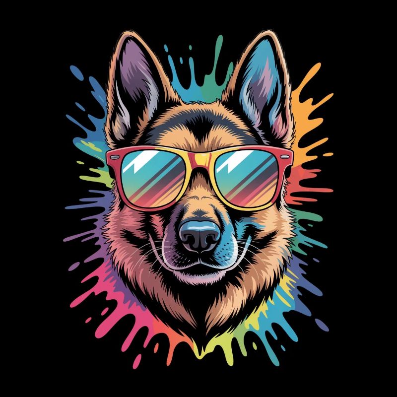 Bunter Deutscher Schäferhund Wasserfarben Spritzer