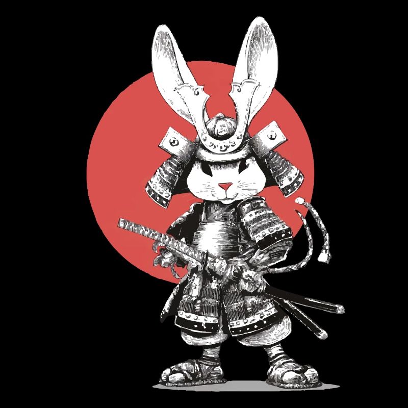 Samurai-Kaninchen in Rüstung mit Katana