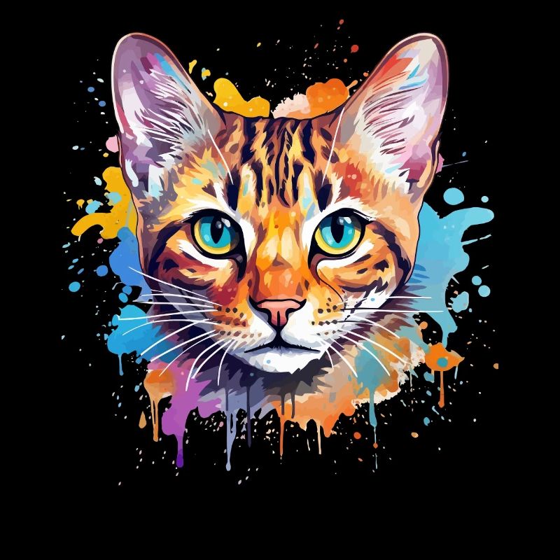 Splash Art Bengal Katzengesicht farbenfroh