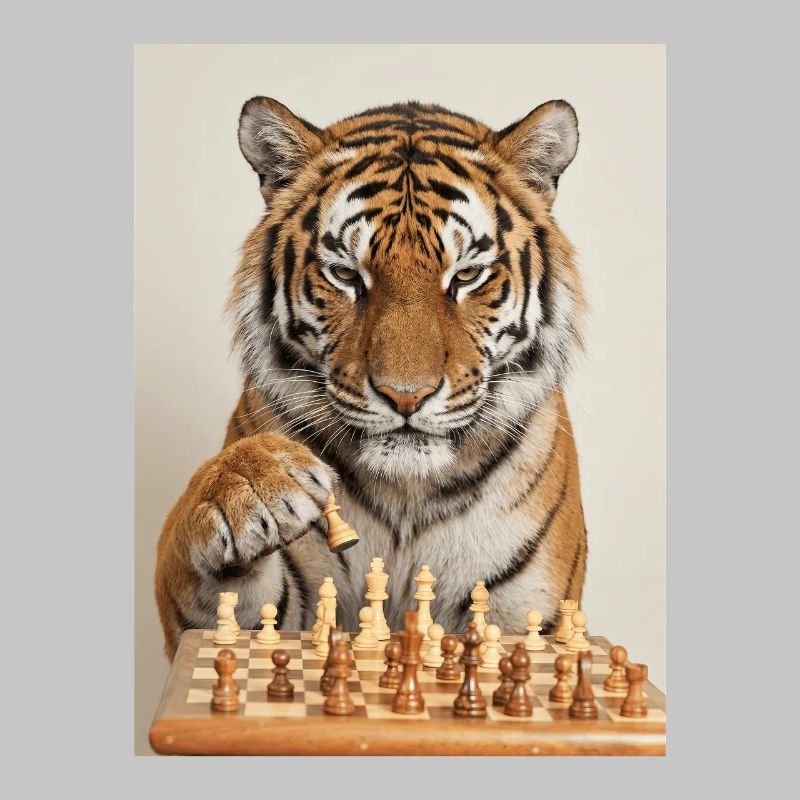 Tiger playing chess