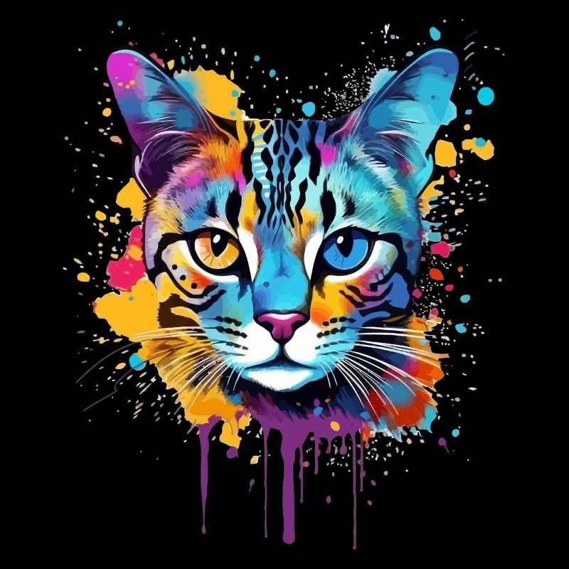 Visage de chat Mau égyptien avec des éclaboussures colorées