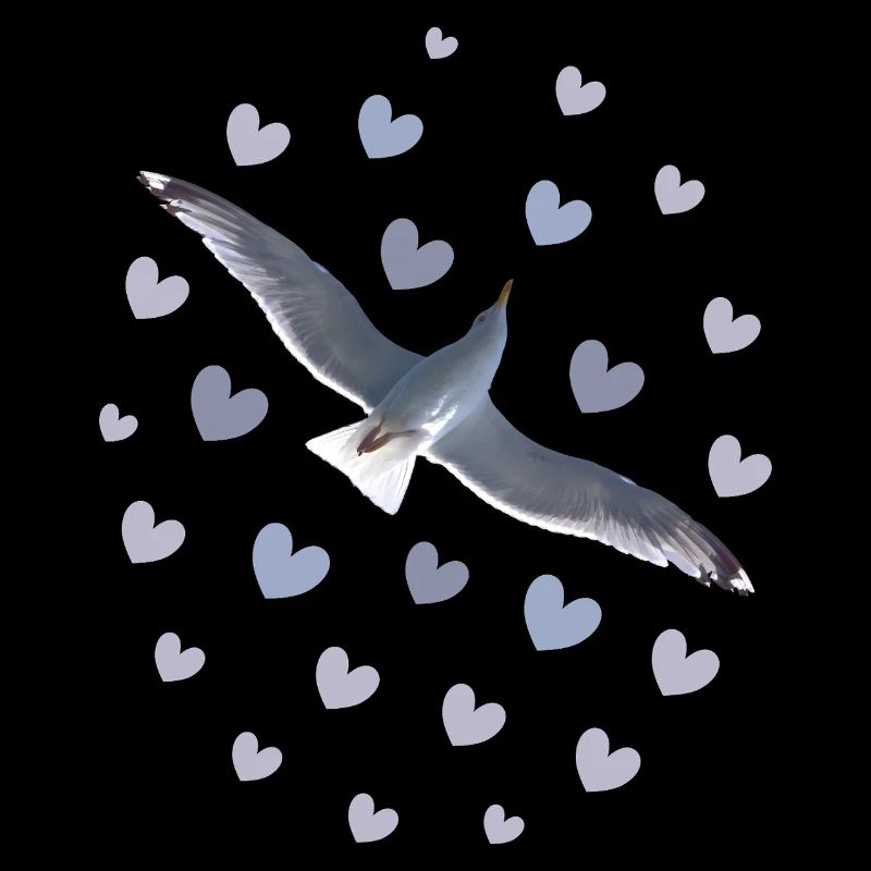 Illustration élégante d'un vol de mouette Cœurs de mouette