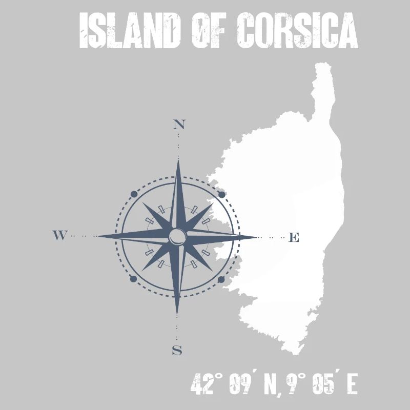 Corsica outline with coordinates compass