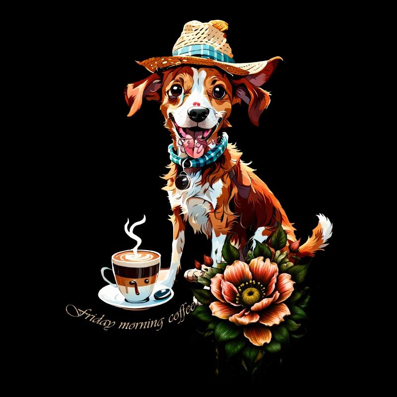 A happy cartoon dog wearing a hat