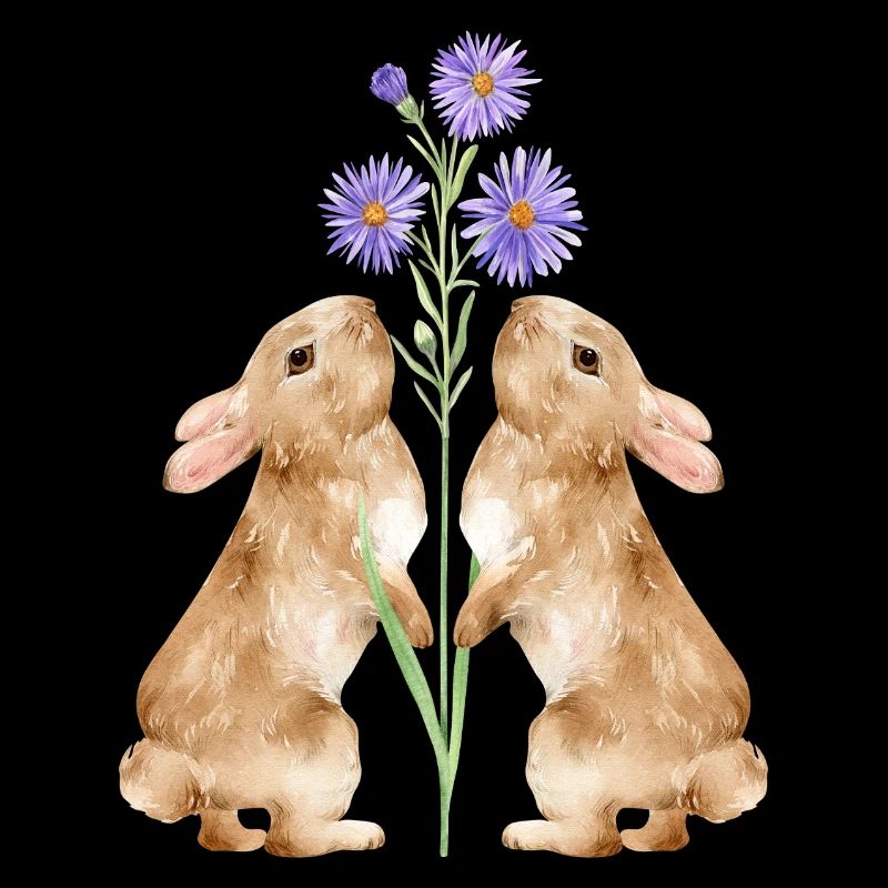 Two cute bunnies with flowers