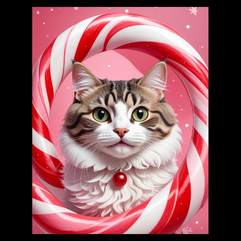 Weihnachtskatze im Süßigkeiten-Ring-Design