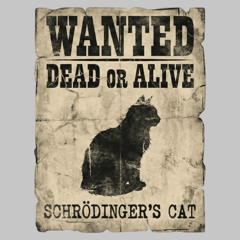 Schrödingers Katze gesucht Tot-oder-lebendig Physik-Wortspiel