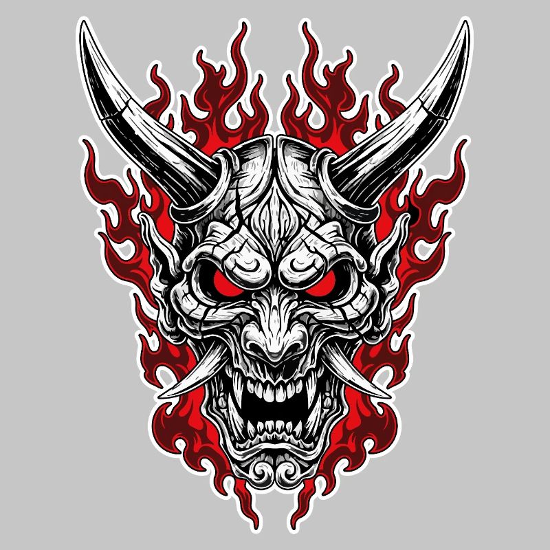 Oni Mask Hell Portrait Red Black