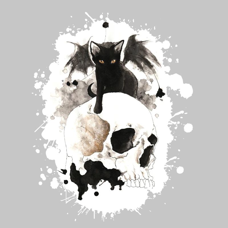 Chat sorcier sur un crâne
