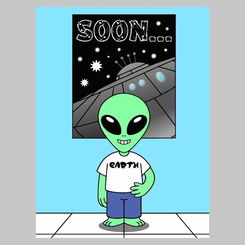 Alien devant le vaisseau spatial Terre
