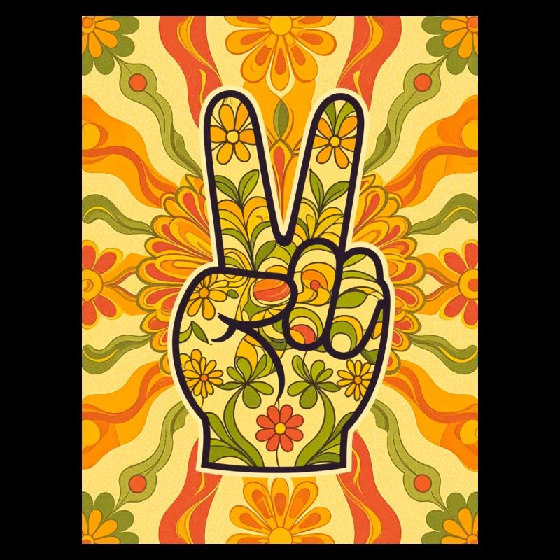 Geste de la main de paix rempli de fleurs