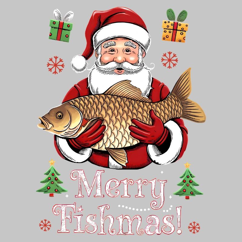 Angler Weihnachtspullover Merry Fishmas Karpfen