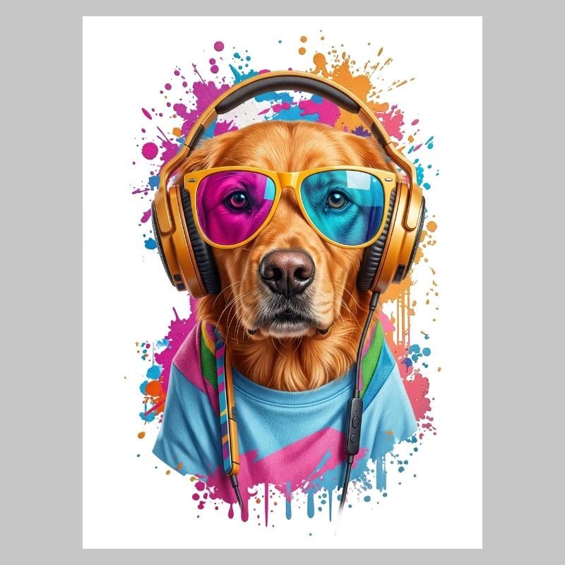 Bunter Hund mit Kopfhörern