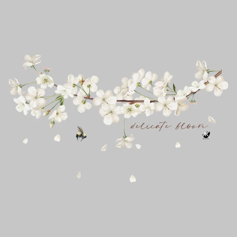 Cherry tree branch with white flowers illustration