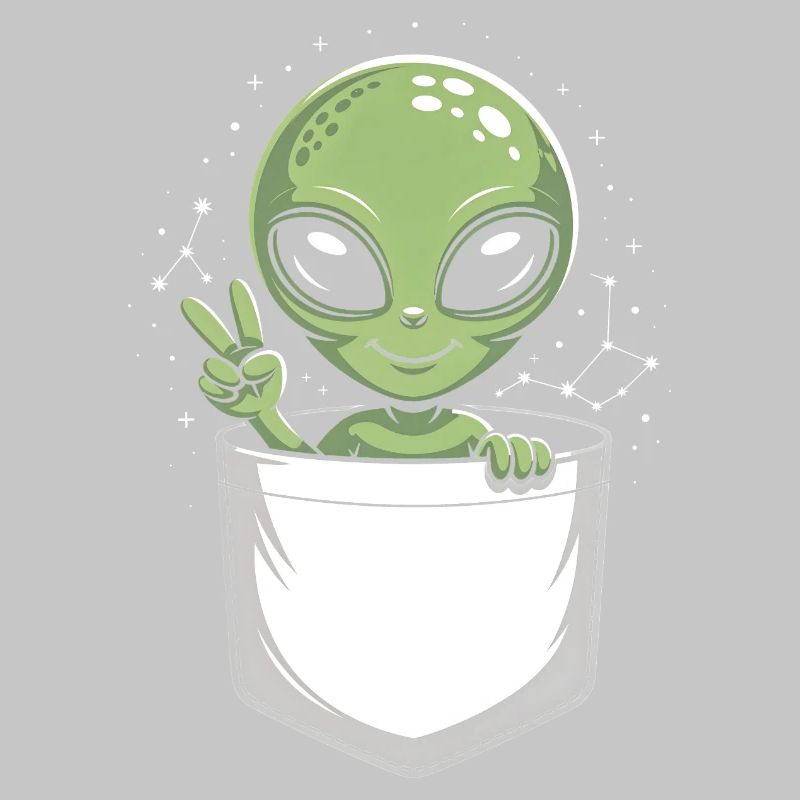 Mignon dessin animé extraterrestre de poche avec signe de paix