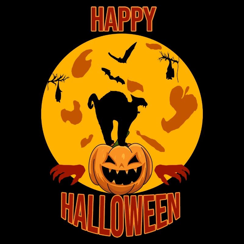 Happy Halloween Cat Moon Pumpkin