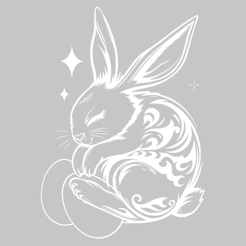 Sleeping Easter Bunny with Tribal and Eggs