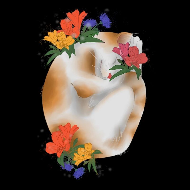 Katze und Blumen