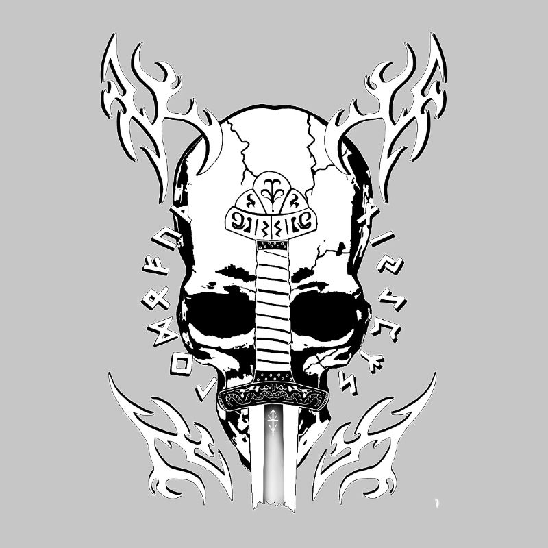 Épée dans le crâne noir et blanc