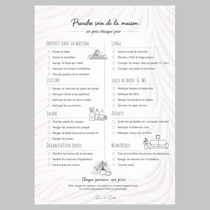 Routine douce pour la maison - Planning de ménage 