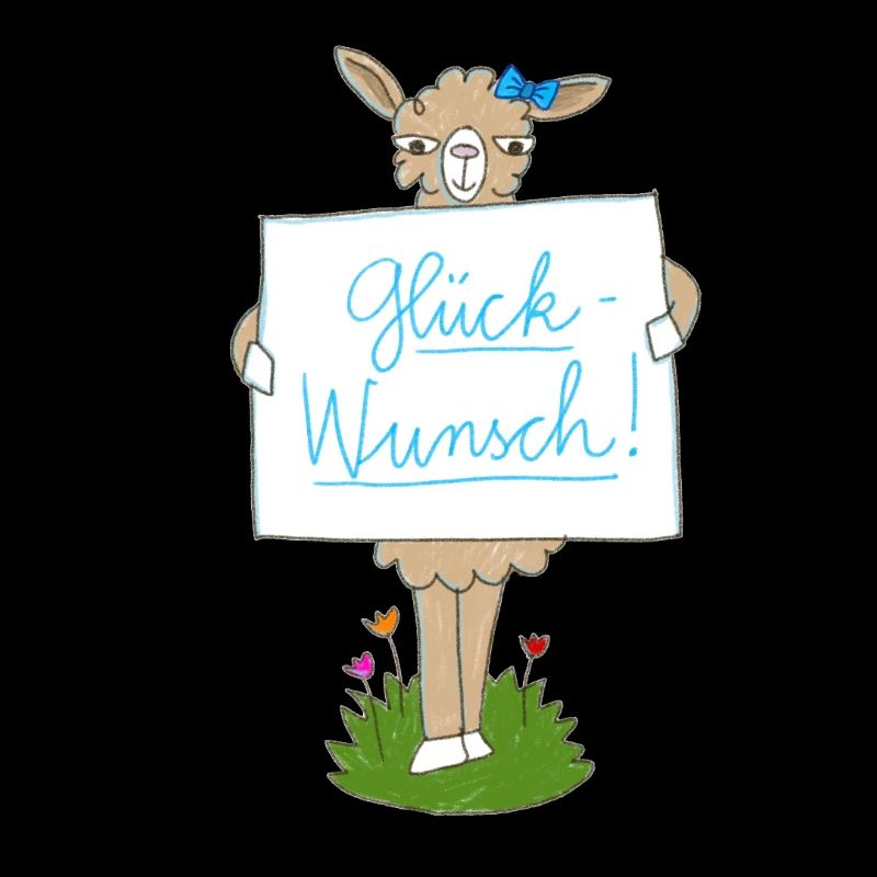 Lama mit Glückwunsch Schild