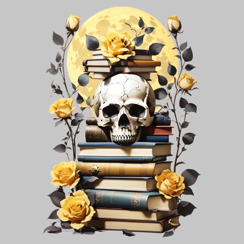 Bücherstapel mit Schädel