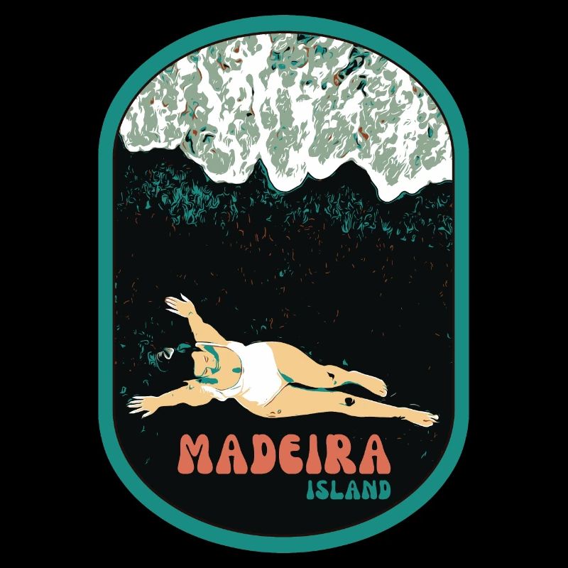 Illustration bathing black sand beach, Madeira