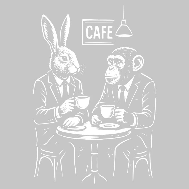 Cafe Rabbit and Monkey Portrait