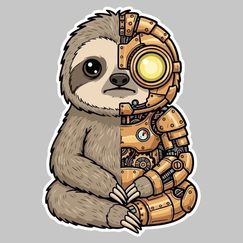 Sloth Cyborg Steampunk Mechanical Gold