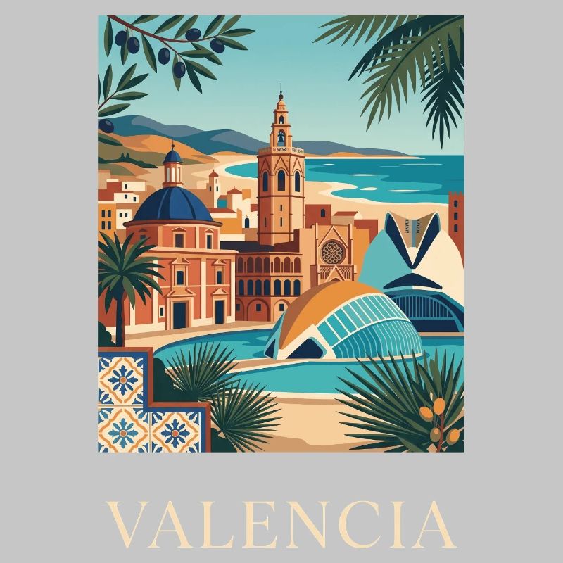 Affiche de voyage sur l’architecture côtière de Valence en Espagne