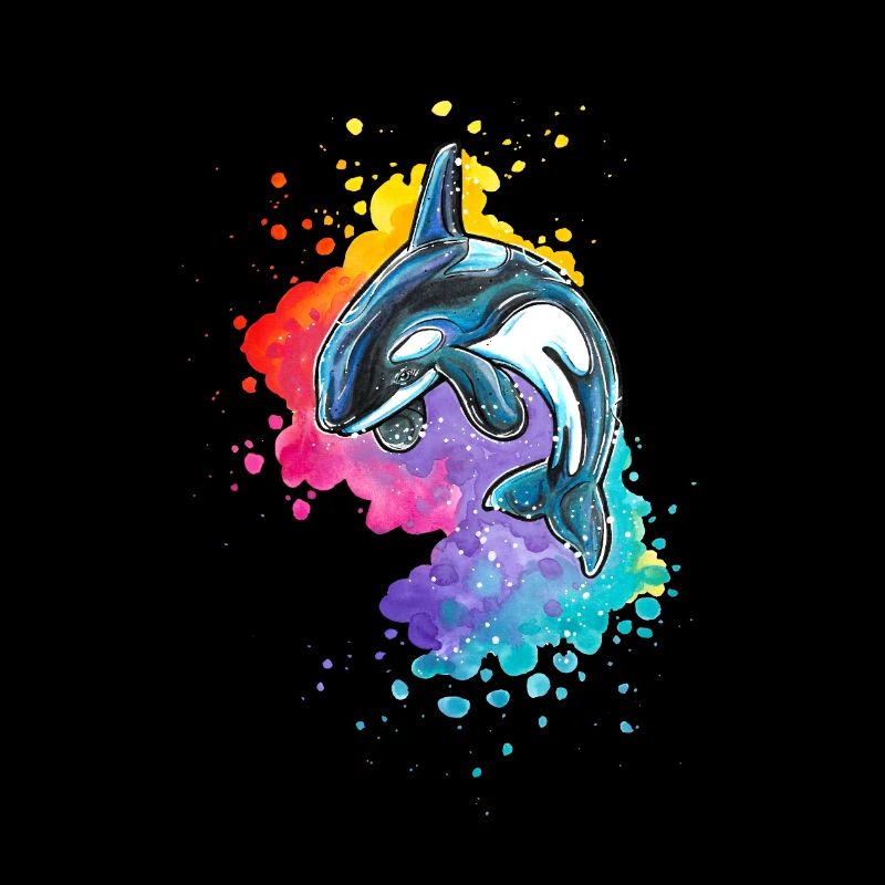 Orca in Watercolor Wave