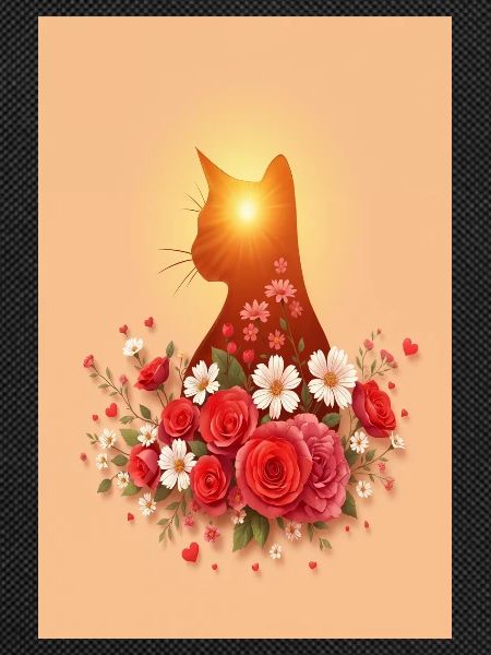 Cat with roses