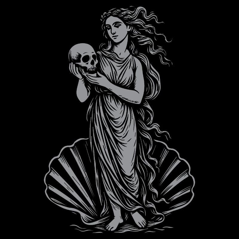 Mythical Aphrodite with Skull and Fan