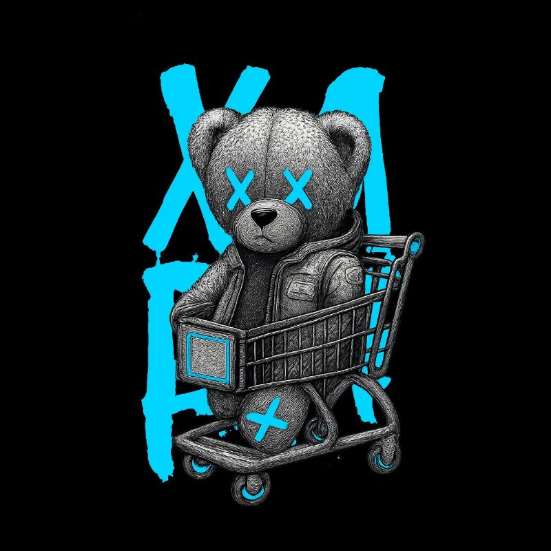 Teddy bear in neon trolley X