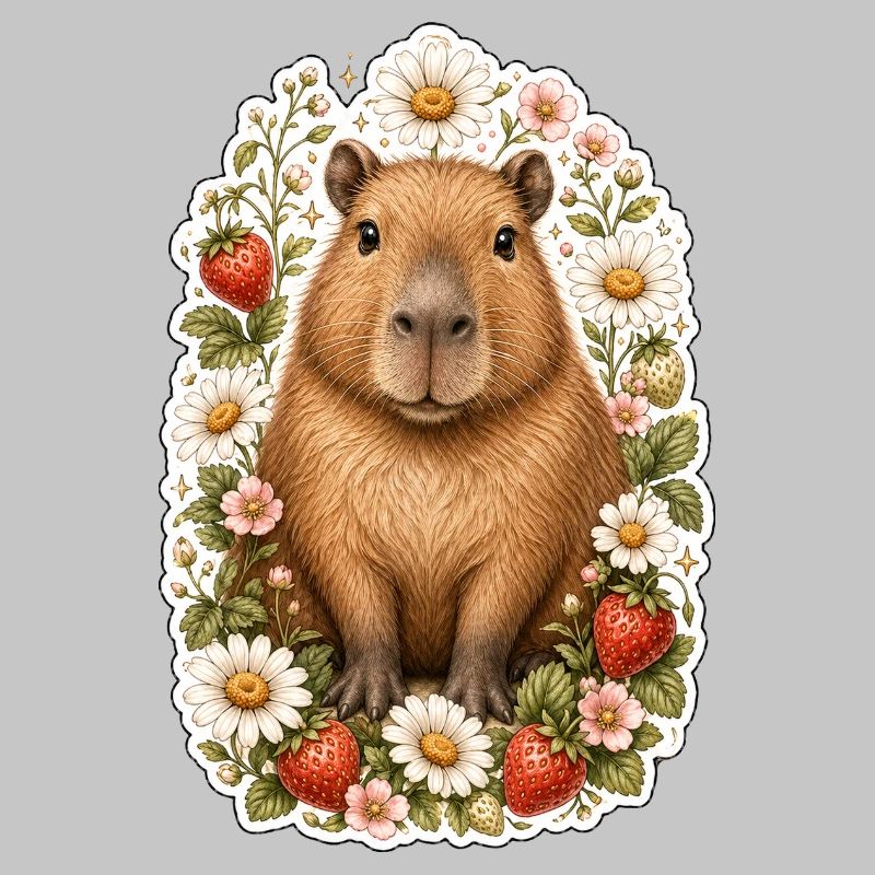 Capybara Erdbeeren Gänseblümchen Tierfreund