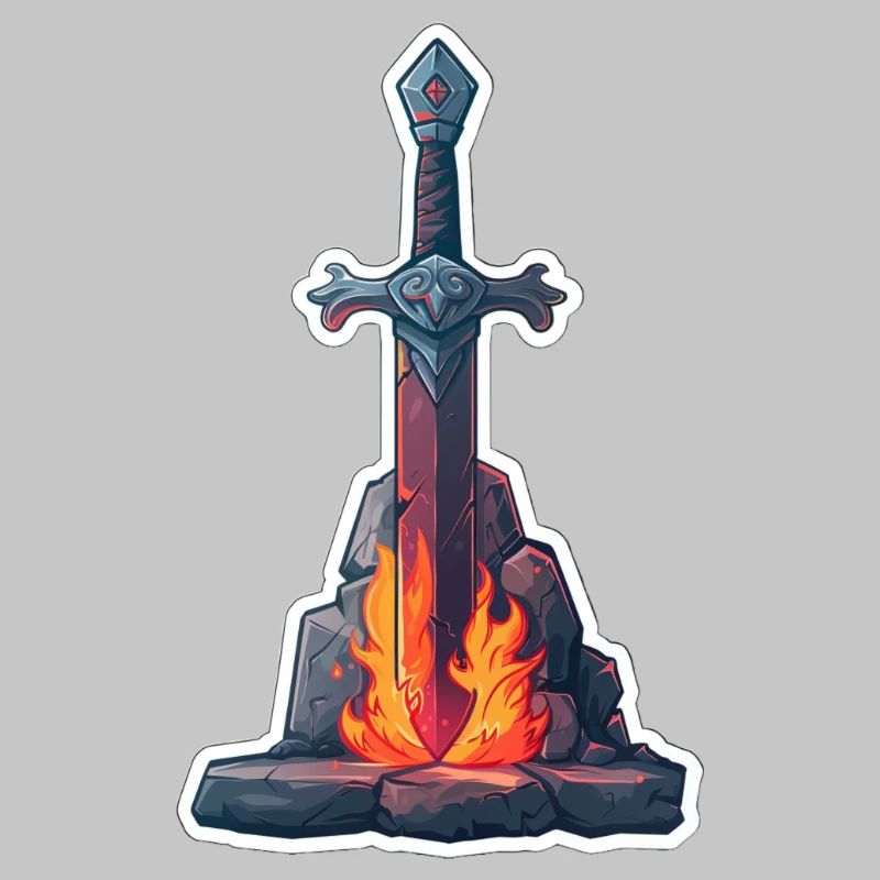 Fantasy RPG Épée avec du feu dans une pierre