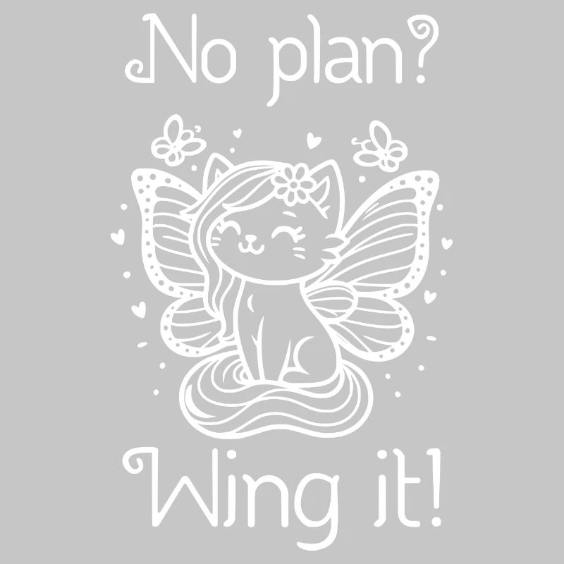 No plan? Wing it! Winged Cat (white)