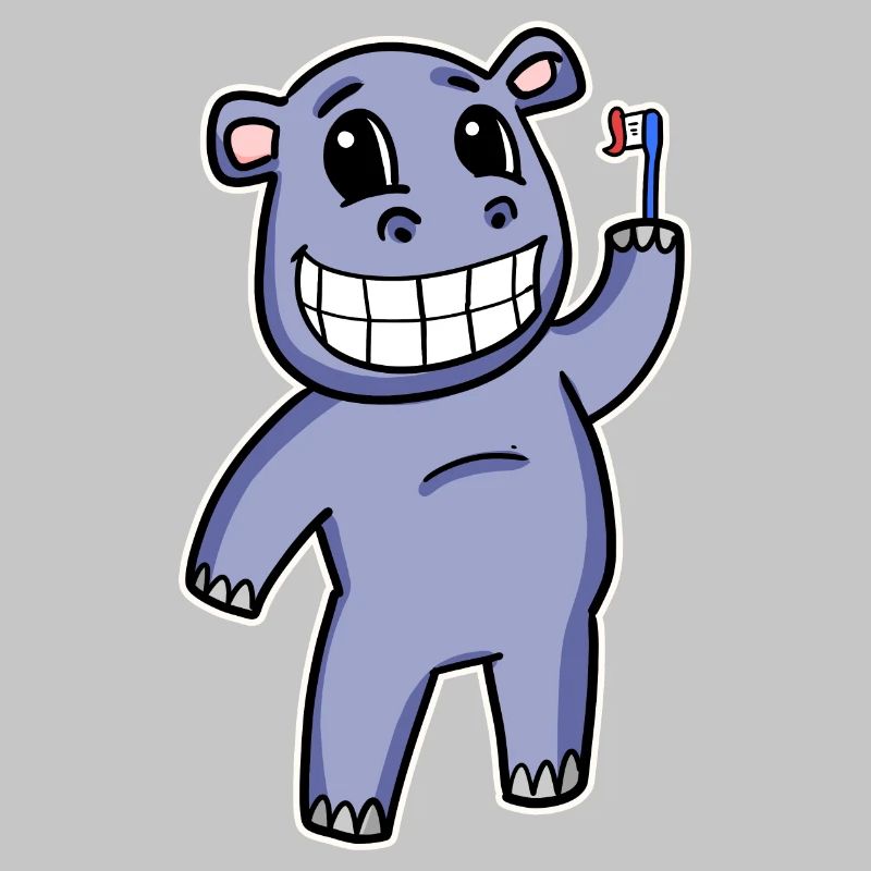 Hippopotame avec brosse à dents