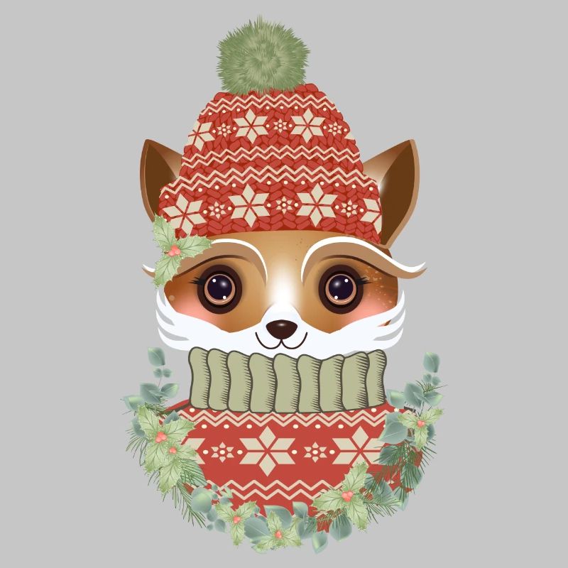 renard mignon avec pull, bonnet et couronne