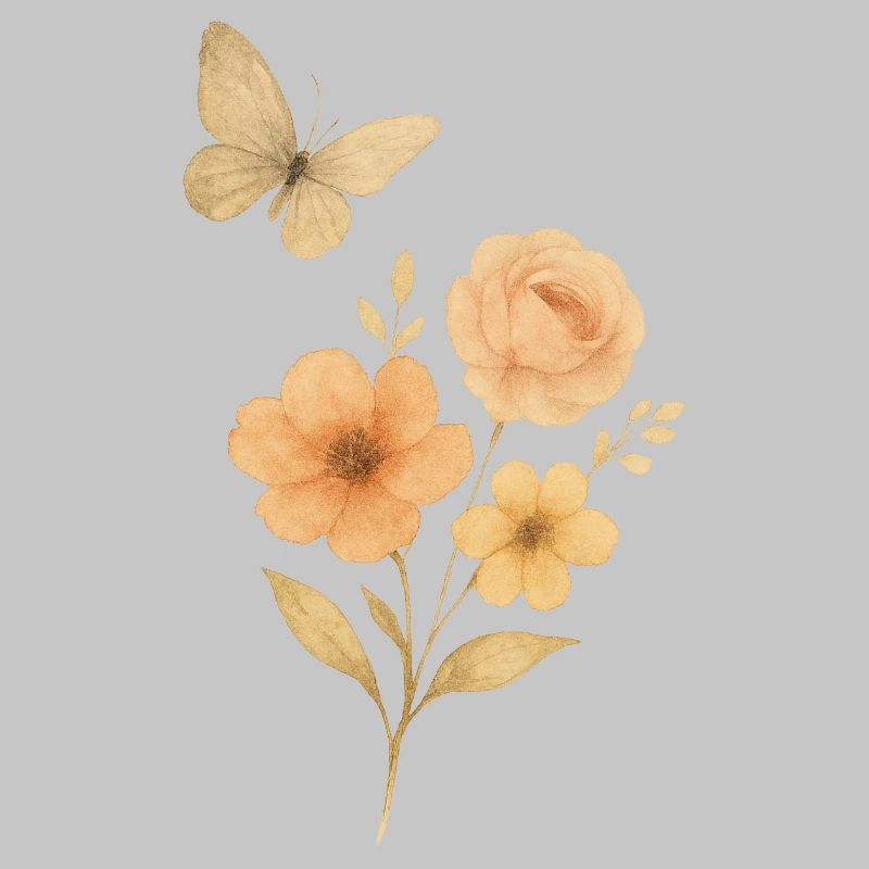 Pastellblumen mit Schmetterling