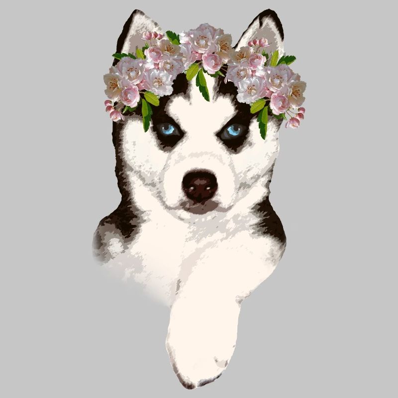 Husky avec couronne de fleurs