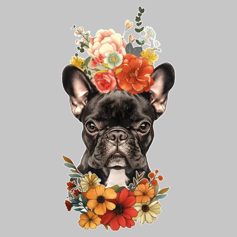 Bouledogue français avec des fleurs