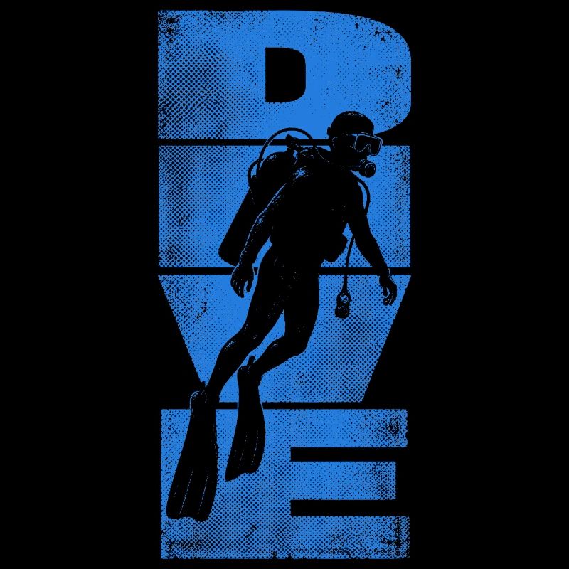 Deep Sea Diver Blue Silhouette