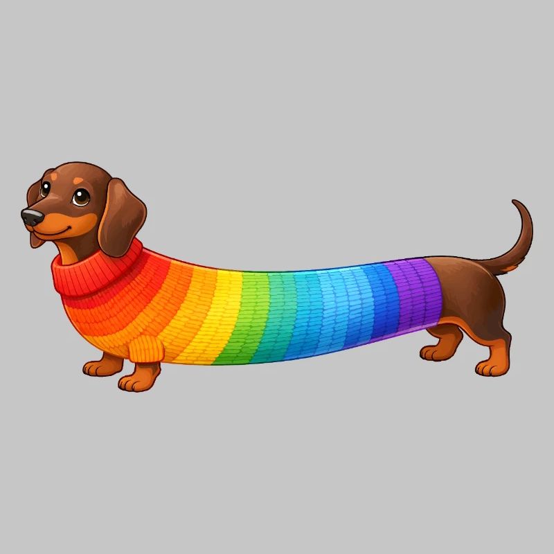 Dackel mit Regenbogen Pullover 