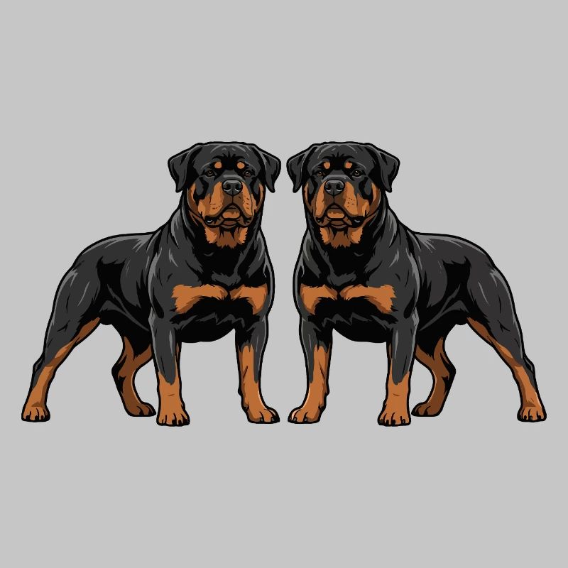 Double Rottweiler Duo Two Dogs Side By Side