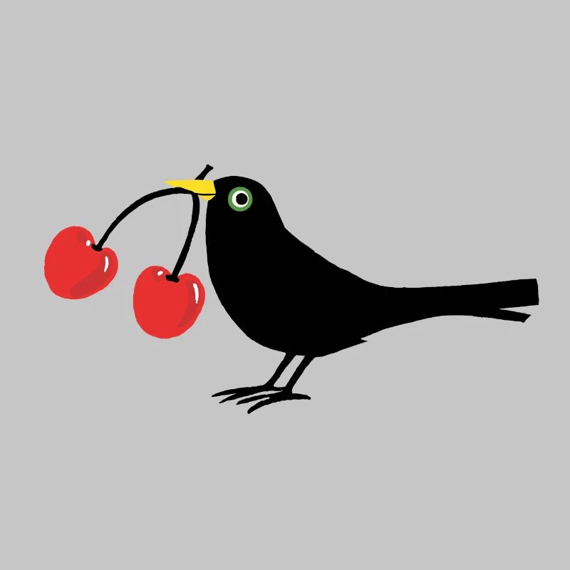 Krähe mit Kirschen