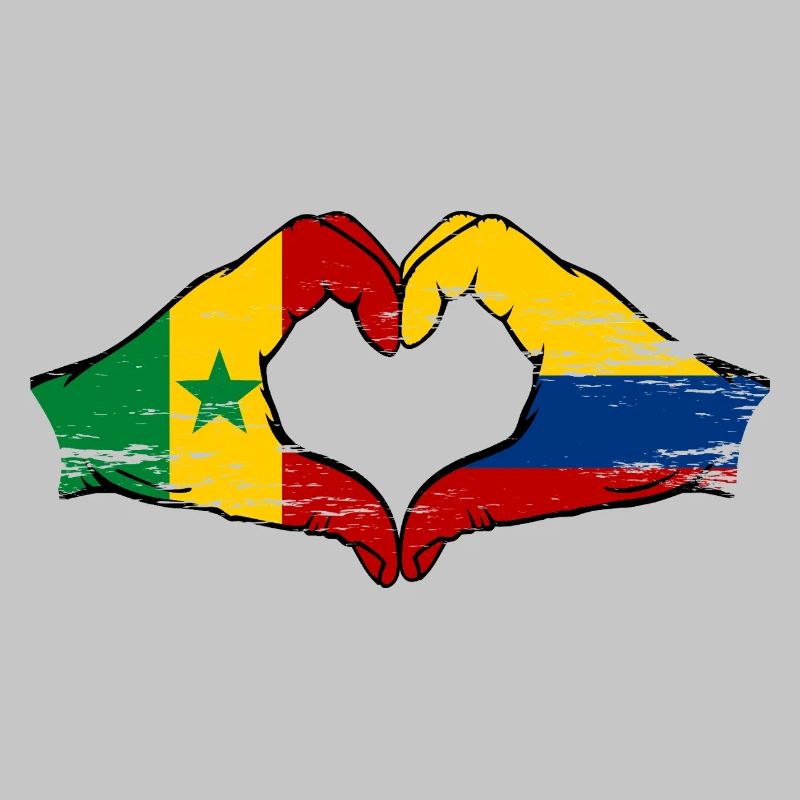 Sénégal Colombie Drapeau Mains Coeur Forme Utilisé
