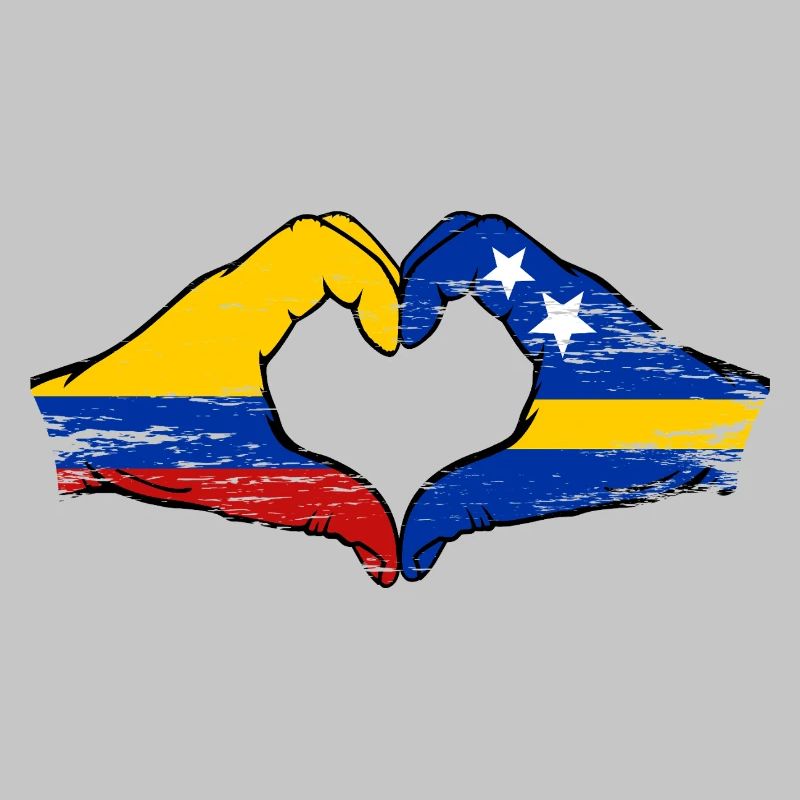 Mains du drapeau de la Colombie de Curaçao en forme de cœur utilisé