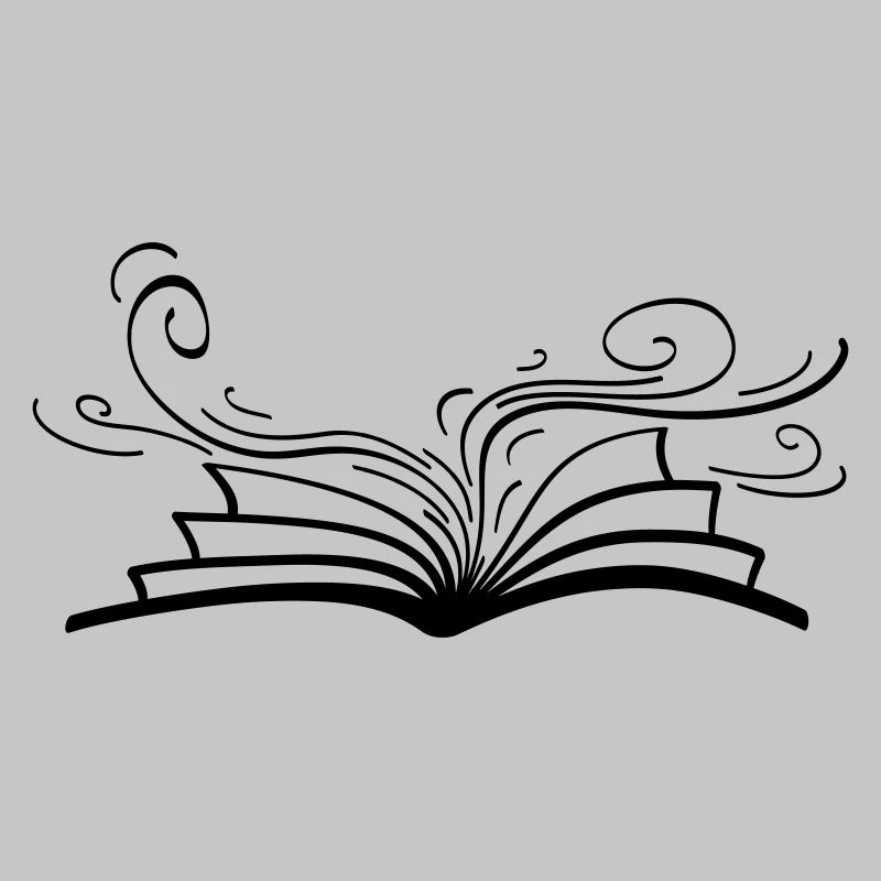 An open book from which graceful, flowing lines emerge